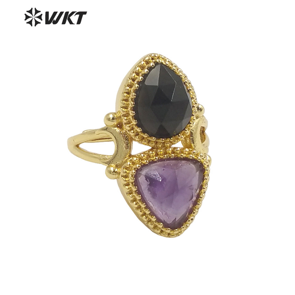 WT-R476 New Design Colorful Natural Gemstone Ring With Women Fashion Gold Plated Peacock Stone Ring Boho Charming Ring