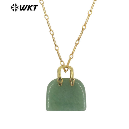 WT-N1362 Cute Handbag Shape Crystal Clear Natural Colored Gemstone Necklace Ladies Jewelry Necklace Gemstone Necklace