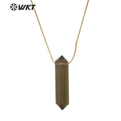 WT-N1306 New Fashion Gold Adjustable Chain Thread Simple Elegant Rose Quartz Point Necklace Natural Double Point Quartz Necklace