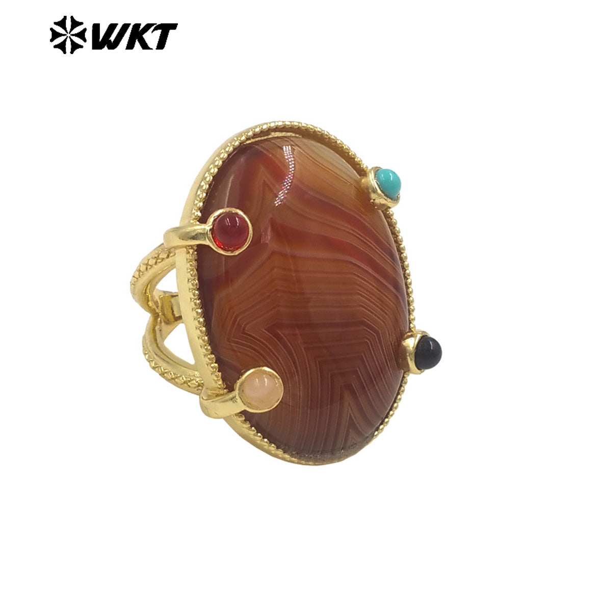 WT-R585 Newest Style Gold Plated Natural Gemstones With Little Stone Adjustable Rings For Women New Year Jewelry Gifts