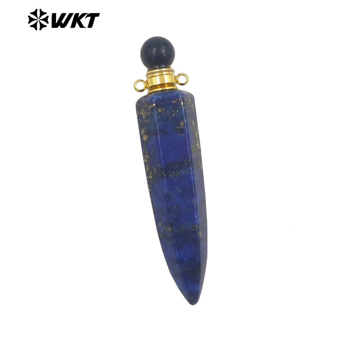 WT-P1984 Wholesale Fashion Gold Plated Long Bullet Shape Natural Lapis Amethyst Quartz Stone Made Women Perfume Bottle Pendants