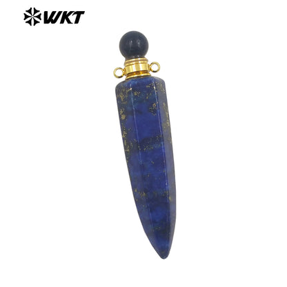 WT-P1984 Wholesale Fashion Gold Plated Long Bullet Shape Natural Lapis Amethyst Quartz Stone Made Women Perfume Bottle Pendants
