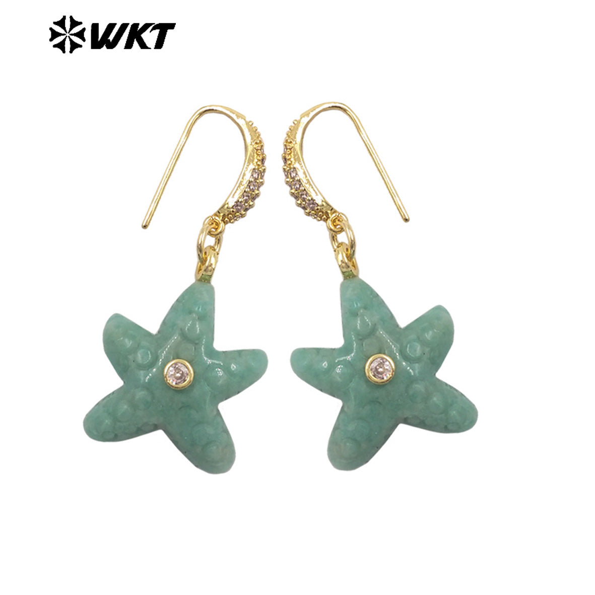 WT-E815 Interesting And Delicate Multiple Natural Gemstones Starfish Shape Gold Earrings As Girl Friends Jewelry Present