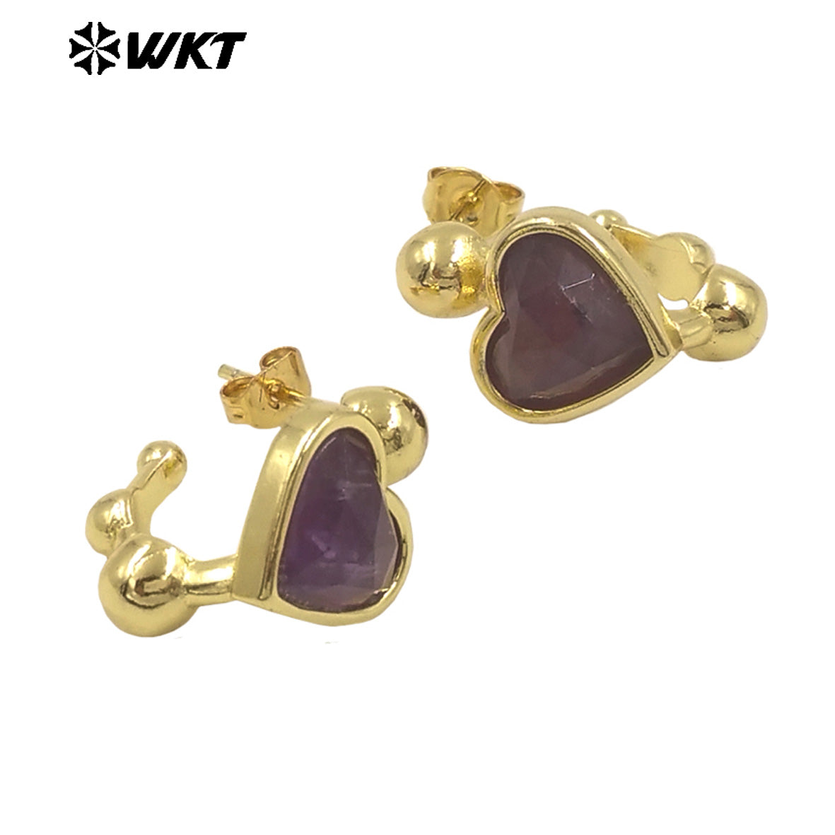 WT-E777 Wholesale New Design Lovely Lady Heart Gemstone Setting Crescent Horn Earring Studs