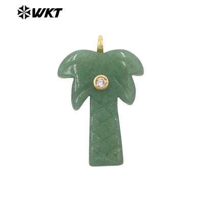 WT-P2109 Exquisite Design Zircon And Natural Gemstones Carved Coconut Trees Shape Pendants As Women Fashion Jewelry Accessory