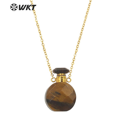 WT-N1456 New Design Double Faceted Natural Lapis Aquamarine Stone Perfume Bottle Necklace for Friend Gift Jewelry