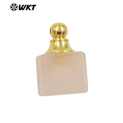 WT-P1978 New Design Wholesale Natural Gemstone Cubic Square Essencial Oil Stone Bottle Pendant for Necklace