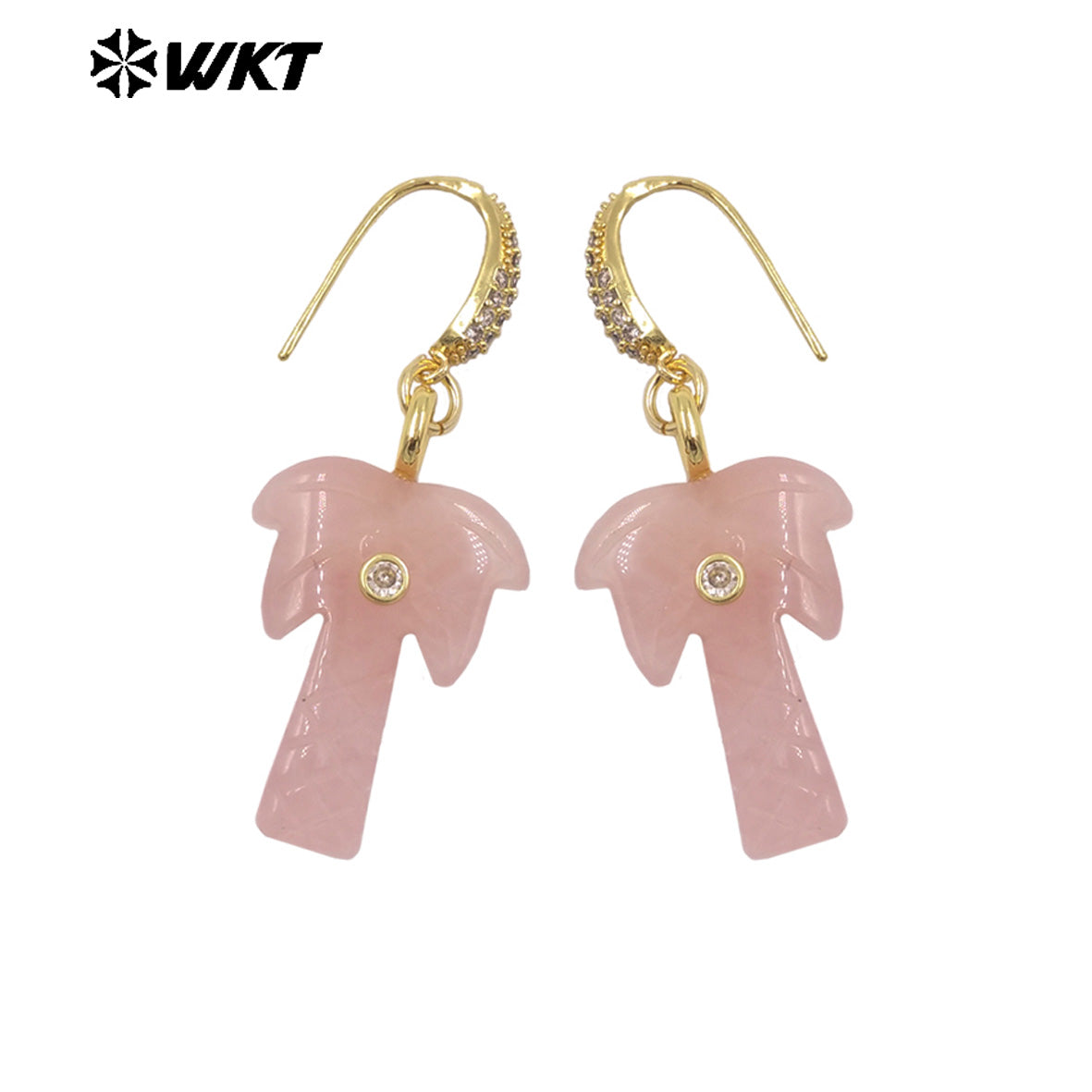 WT-E814 Beautiful Various Natural Gemstones Coconut Tree Shape Gold Pendant Earrings For Girls Summer Matching Jewelry