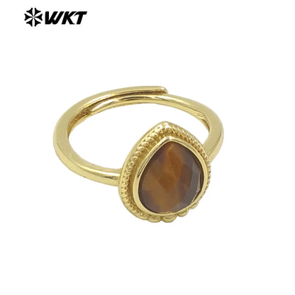 WT-R509 Wholesale Fashion Tiny Pear Shape Natural Gemstone Setting Teardrop Amazonite Birthday Stone Ring