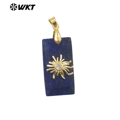 WT-P2068 Wholesale Gold Electroplated Sun Zircon And Natural Gemstones Rectangle Pendants As Handmade Jewelry Accessory