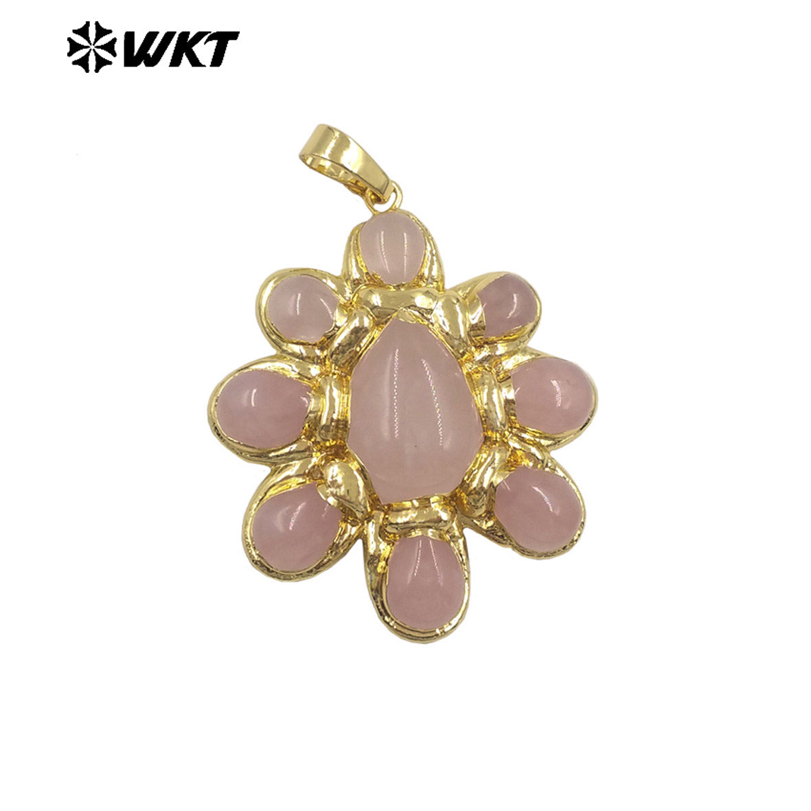 WT-P2085 Exclusive Charms Back Full Gold Plated Various Natural Gemstones Flower Big Pendants For Elegant Necklace Making