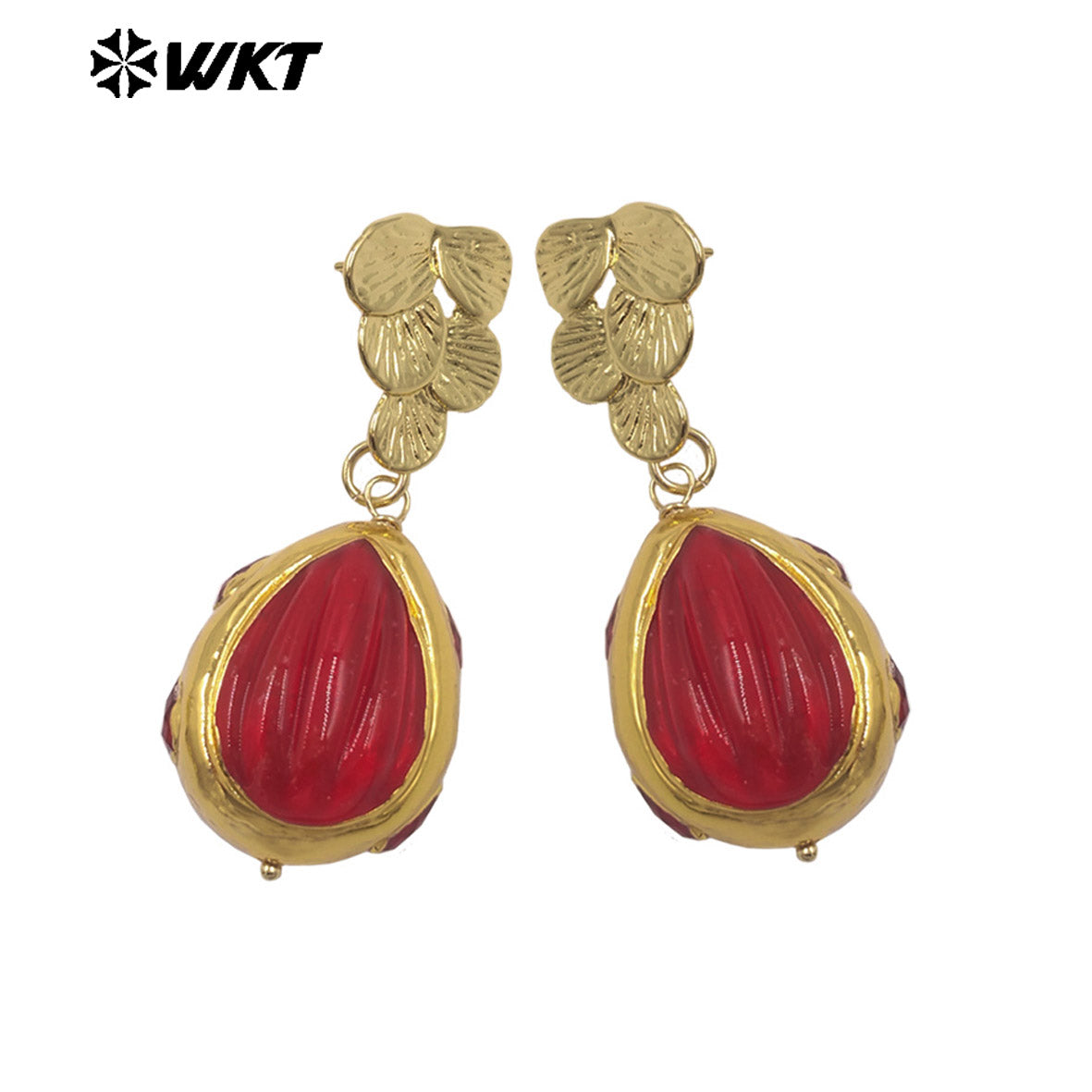 WT-E805 High Quality 18K Gold Plated Hand Carved Colorful Glaze Waterdrop Shape Earrings For Female Party Wearing Jewelry