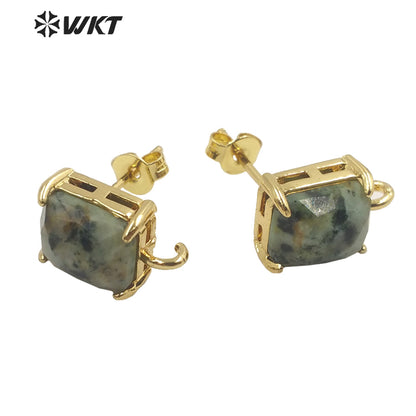 WT-E677 Newest Design Fashion Gold Plated Claw Setting Long square Gemstone Made Jewelry Findings Earrings Studs