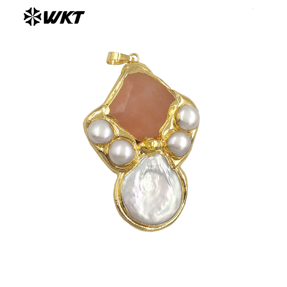 WT-JP423 Gorgeous Back Full Plated With 18K Gold Multi Colors Natural Stones And Pearls Pendants For Women Necklace Handmade