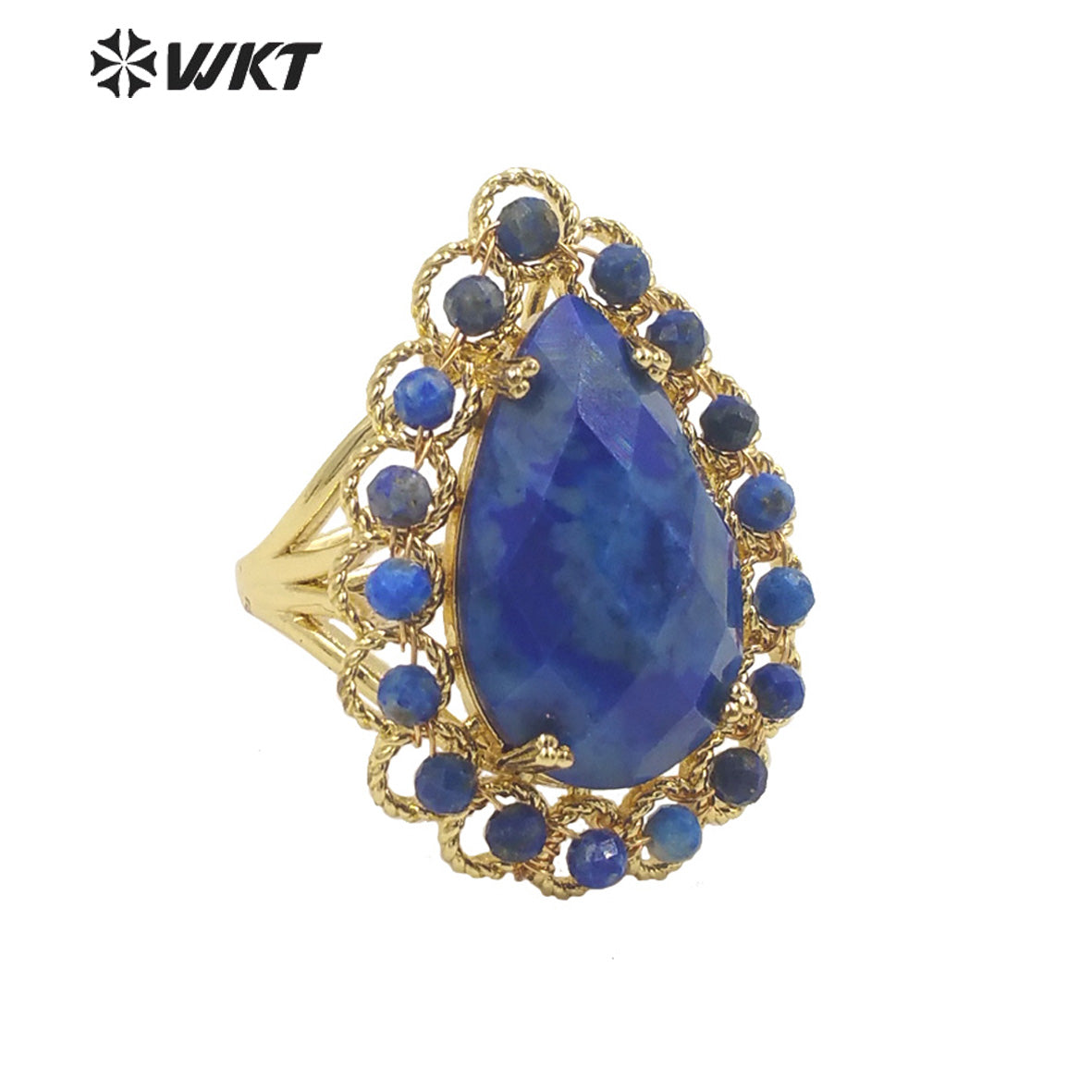 WT-R458 Gorgeous Invisible Setting Natural Teardrop Stone Ring 18k Gold Plated Precious Gemstone Drop Anniversary Ring