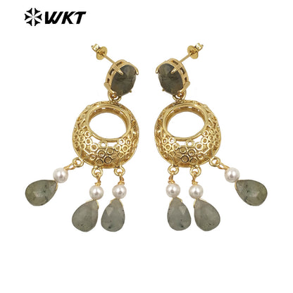 WT-E721 Amazing Excellent Tiny Drop Dangle Earrings Fashion Gold Plated Long Statement Drop Stone Earrings for Women Gift