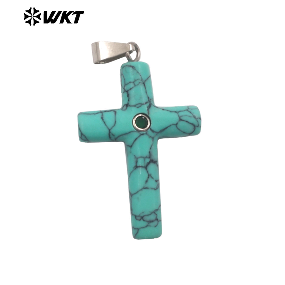 WT-P2070 Religious Style Silver Plated Zircon And Multi Natural Gemstones Cross Pendants As Boy Girl Handmade Jewelry Making