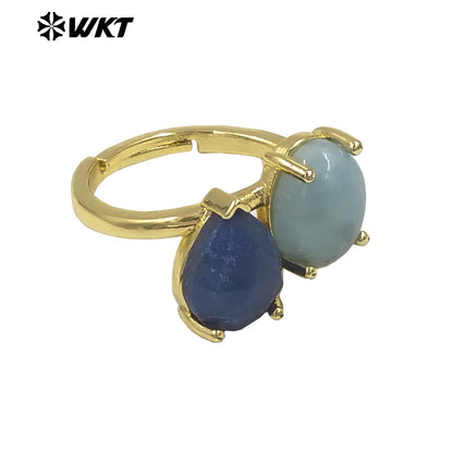 WT-R589 Classical Elegant Design Gold Electroplated Double Natural Gemstones Rings As Women Daily Matching Trendy Jewelry