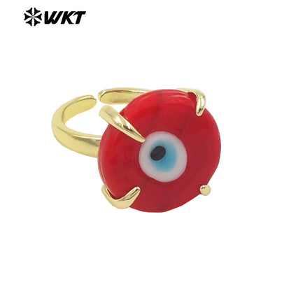 WT-MPR089 Charming Healing 18K Handmade Claw Setting Resin Turkey Eye Women Rings in Adjustable Size