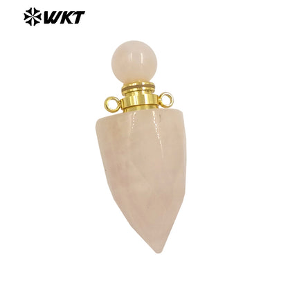 WT-P1979 New Design Fashion Gold Plated Faceted Natural Gemstone Carved Bullet Point Perfume Bottle Pendant for Necklace