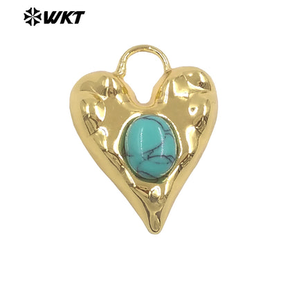WT-P2132 Exquisite Unique 18K Gold Plated Natural Gemstones Heart Shape Little Charms Pendants For Women Jewelry Decorative