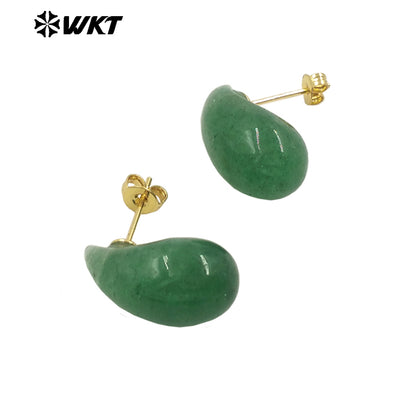 WT-E779 Wholesale Lovely Drop Beans Shape Colorful Blackobsidian Pink Crystal Quartz Stone Earring Drop Studs