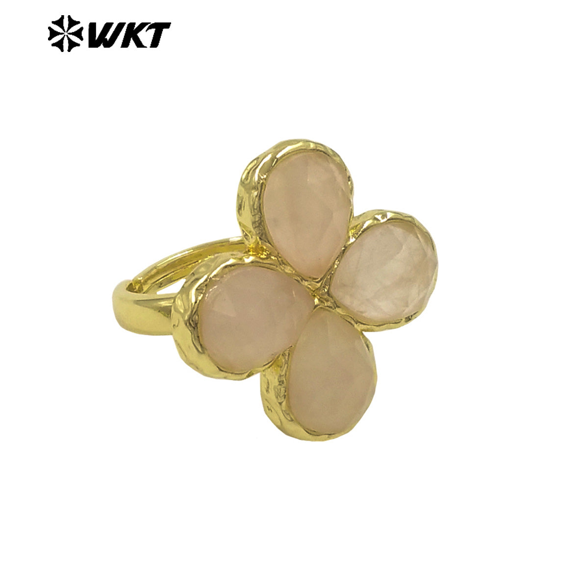 WT-R601 Beautiful 18K Gold Electroplated Natural Gemstones Flower Shape Rings Adjustable For Women Fashion Style Jewelry