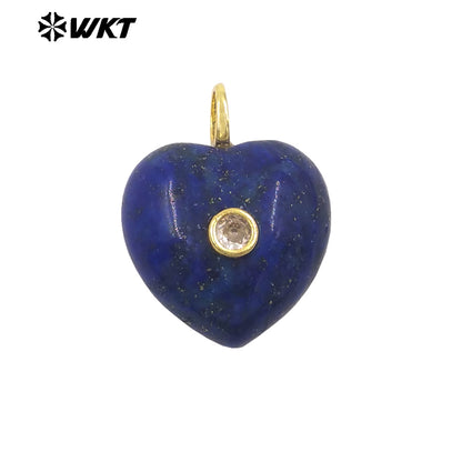 WT-P2111 Delicate Romantic Zircon And Natural Gemstones Smooth Heart Shape Little Pendants For Female Necklaces Making