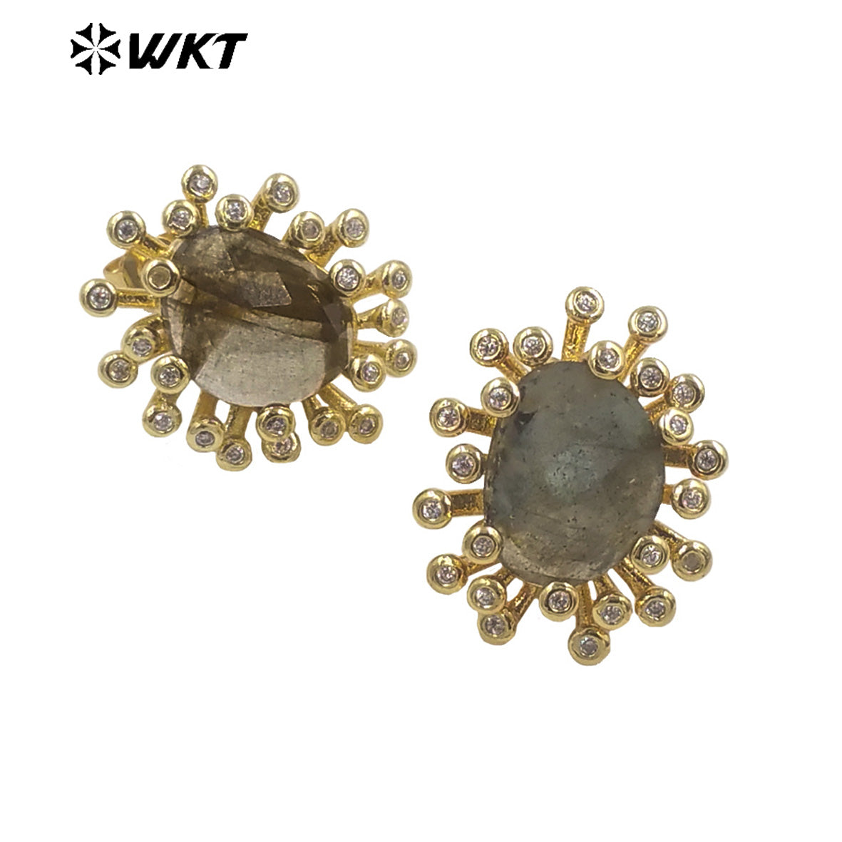 WT-ME092 Wholesale Newest Fashion square Gemstone with clear Cubic Zircon Around Setting Micro Pave Earrings Studs