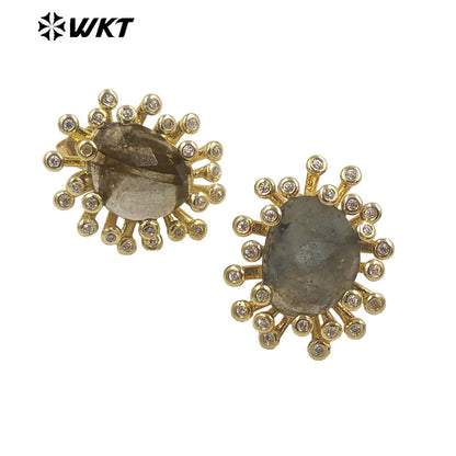 WT-ME092 Wholesale Newest Fashion square Gemstone with clear Cubic Zircon Around Setting Micro Pave Earrings Studs