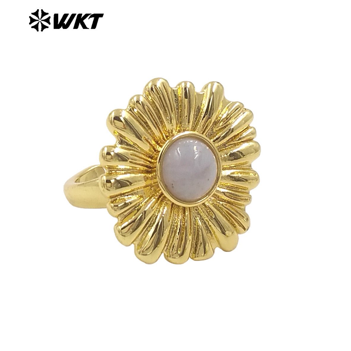 WT-R532 Newest Design Romantic Delicate 18K Real Gold Plated Metal With Natural Round Stone Setting Women Party Rings