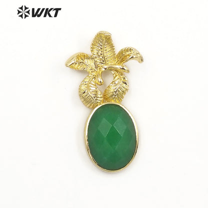 WT-P1923 Fashion Design Trendy New Precious Colorful Stone Flower Shaped Oval Amazonite Amethyst Gemstone Pendants