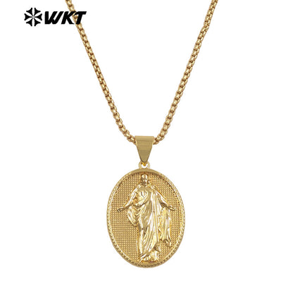 WT-JFN36 Religious Style Pendant Necklace with 18K Gold Electroplated Jesus Patterns High Quality Resist Tarnishable Jewelry
