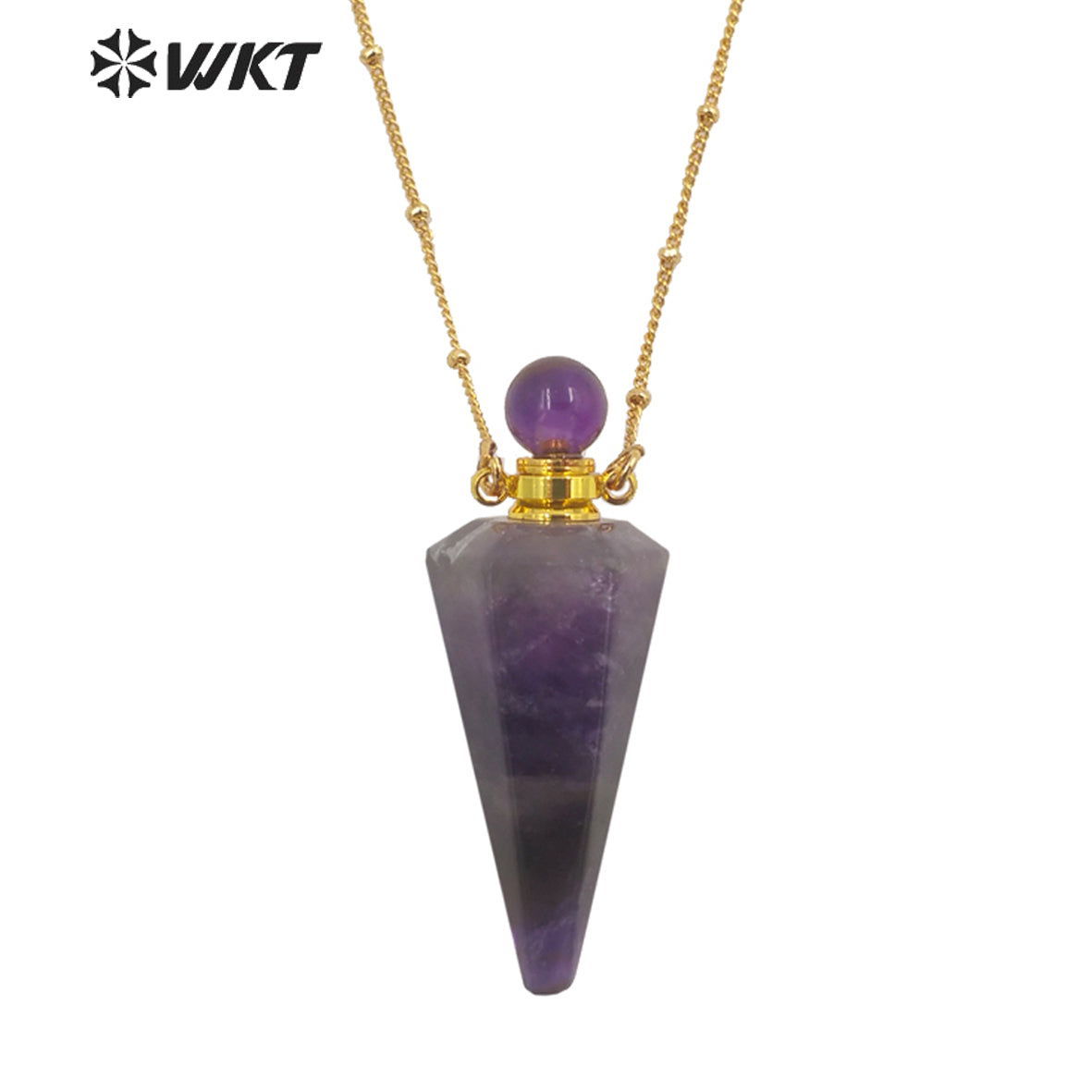 WT-N1407 Amazing Big Long Bullet Shape Natural Gemstone Made Perfume Bottle Necklace Women Essencial Oil Bottle Necklace