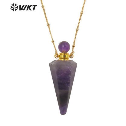 WT-N1407 Amazing Big Long Bullet Shape Natural Gemstone Made Perfume Bottle Necklace Women Essencial Oil Bottle Necklace