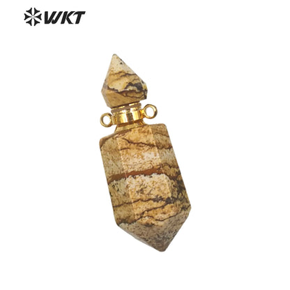 WT-P1638 Amazing Gold Natural Double Point Spirit Quartz Perfume Bottle Stone Pendant High Quality Jewelry Bottle Pendants