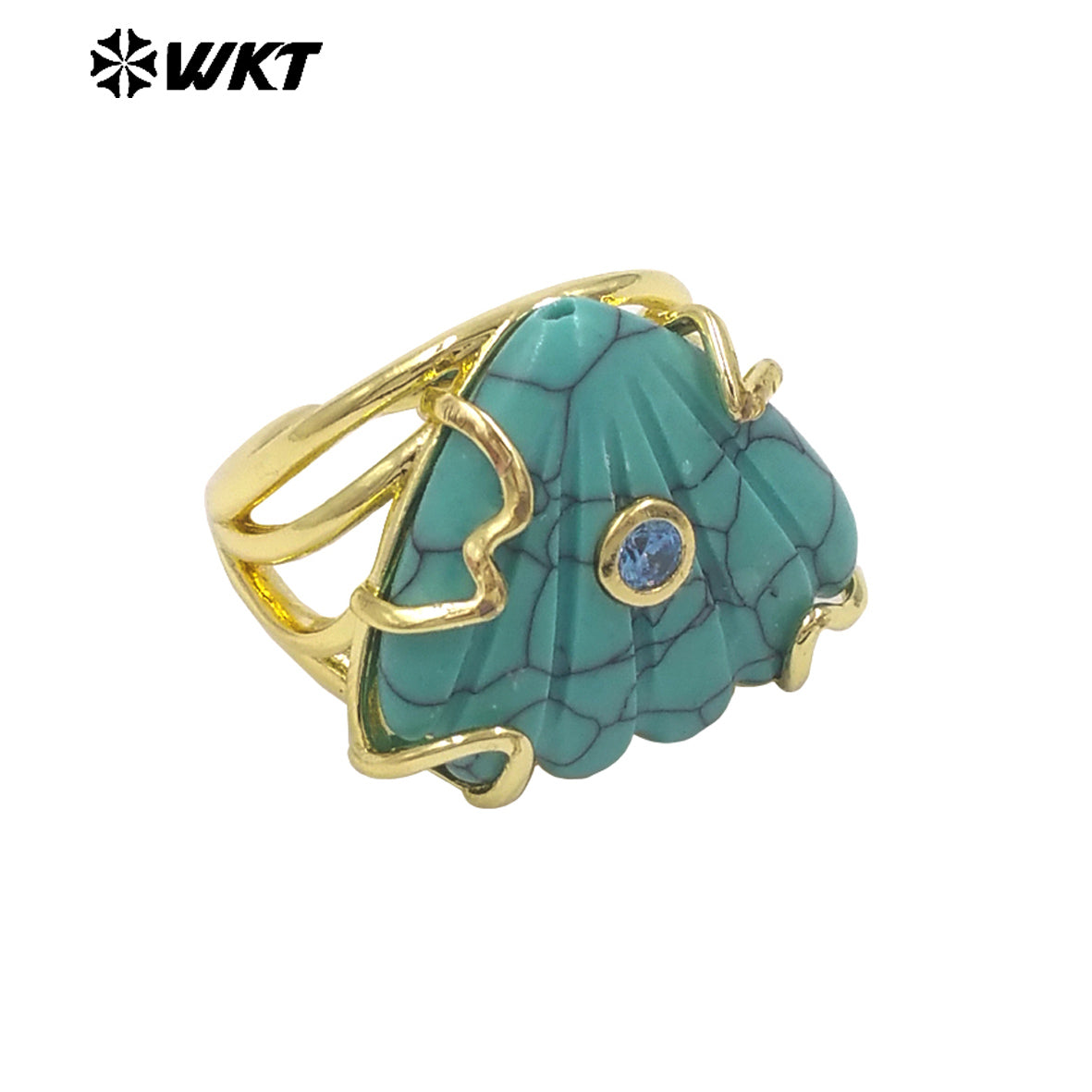 WT-R614 Lovely Design Gold Plated Colorful Zircon And Natural Gemstones Shell Shape Rings For Lady Wedding Wearing Accessory