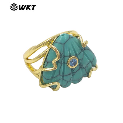 WT-R614 Lovely Design Gold Plated Colorful Zircon And Natural Gemstones Shell Shape Rings For Lady Wedding Wearing Accessory