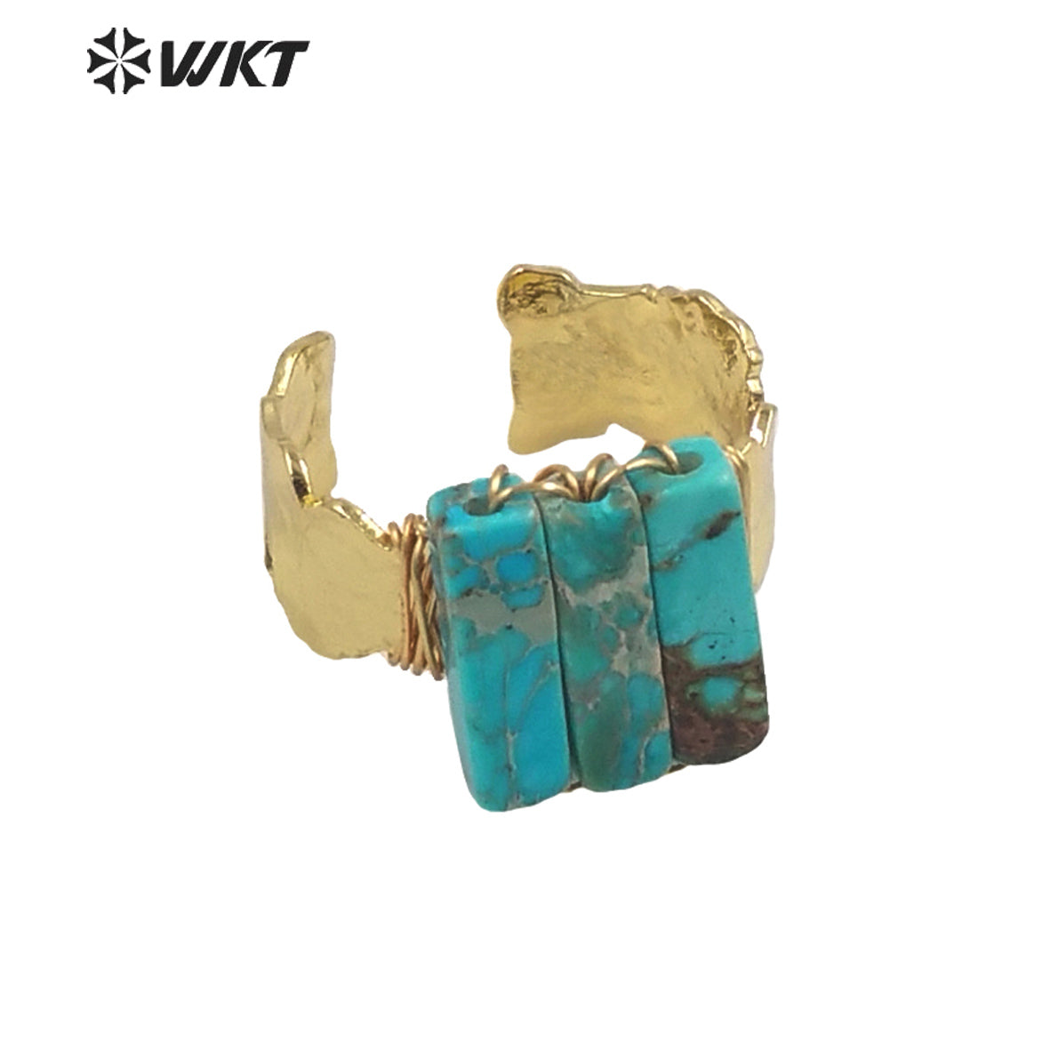 WT-R423 Fashion Gold Wire Wrapped Ocean jasper Ring for Women Colorful Natural Stone Handmade Ring in Bohemian Ring