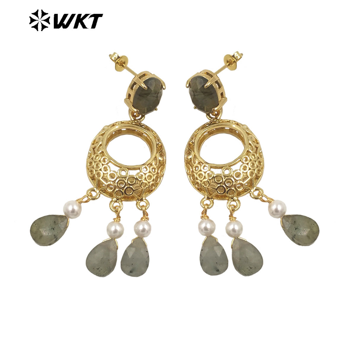 WT-E721 Amazing Excellent Tiny Drop Dangle Earrings Fashion Gold Plated Long Statement Drop Stone Earrings for Women Gift