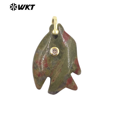 WT-P2106 Interesting Lovely Various Natural Gemstone And Zircon Fish Shape Charms Pendants For Women Fashion Jewelry Making