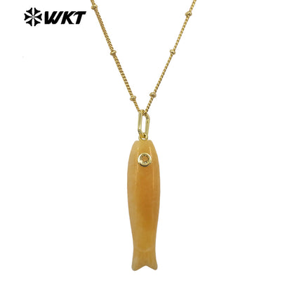 WT-N1535 Charming Trendy Natural Gemstones Little Fish Shape Gold Pendant Necklaces As Female Party Birthday Jewelry Gifts