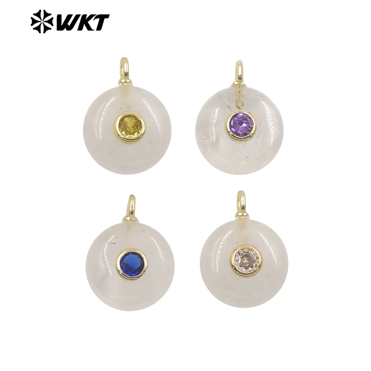 WT-P2024 Wholesale Multi Color Round Natural Gemstones Setting In Zircon Little Pendants For Exquisite Necklace Making