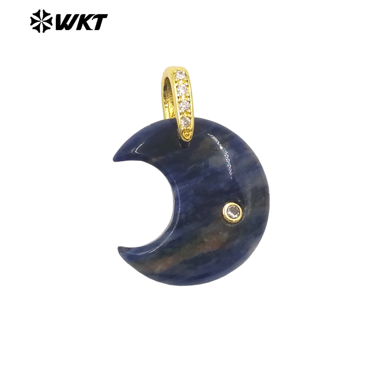 WT-P2112 Factory Wholesale Various Natural Gemstones And Zircon Moon Shape Gold Pendants As Lady Sweet Earrings Findings