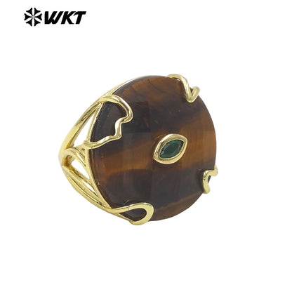 WT-R612 New Product 18K Gold Electroplated Zircon And Natural Gemstones Round Rings As Female Daily Matching Accessory