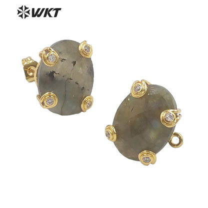 WT-E658 WKT 2022 New Trend Jewelry Natural Stone Cubic Zircon Prong Setting Women Jewelry Finding Earrings Wiht Hook Hanging