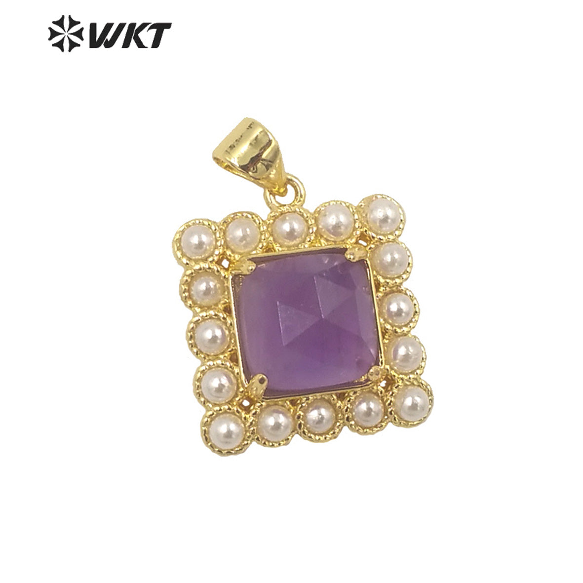 WT-JP357 Wholesale New Design Small Square Gemstone Carved Green Aventurine Claw Setting Women Necklace Stone Pendants