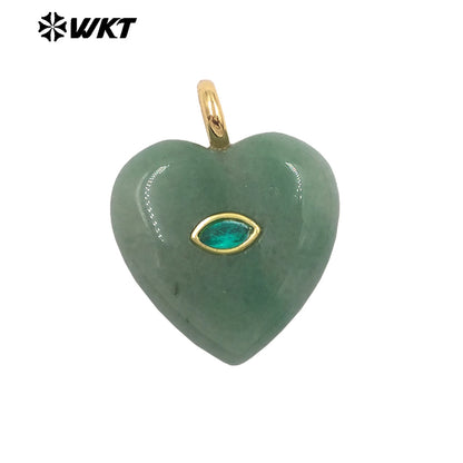 WT-P2042 Popular Sale Lapis Natural Stone Gold Plated Zircon Heart Shape Pendants For Romantic Women Necklace DIY Making