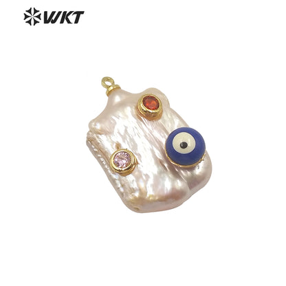 MP141 Hot Sales Natural Freshwater Pearl Pendant Long Rectangle White Pearl Pendant With CZ Charms for Necklace