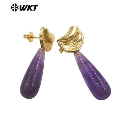 WT-E802 Delicate Design 18K Gold Plated Amazonite Natural Gemstones Waterdrop Shape Earrings As Lady Elegant Jewelry Gifts